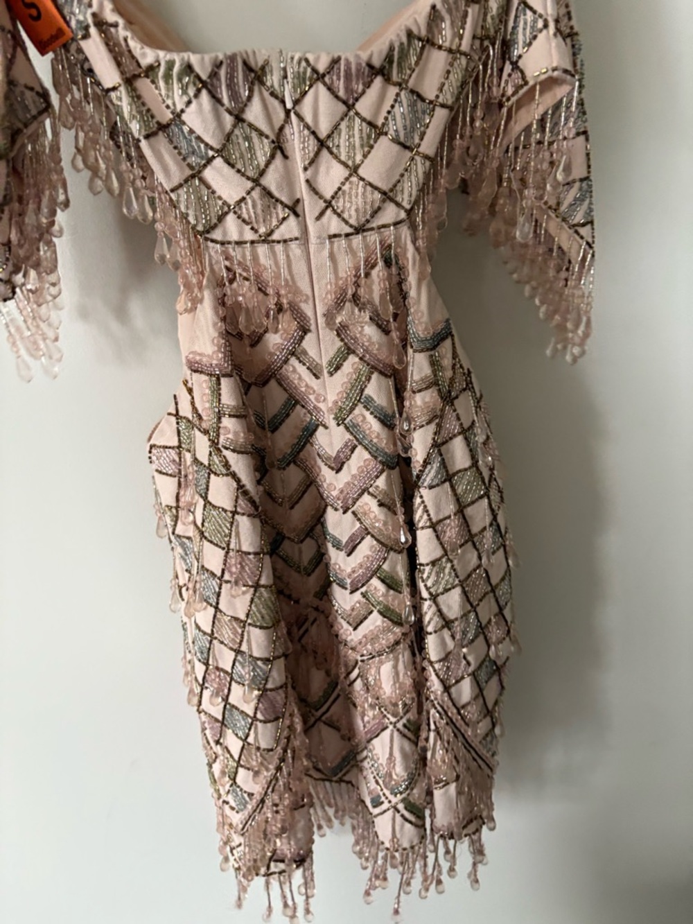 ASOS LUXE Embellished Fringe Off-Shoulder Mini Dress - Blush Pink - Picture 6 of 6